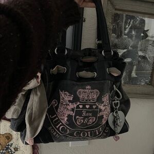 Juicy Couture Black and Pink Crest Shoulder Bag